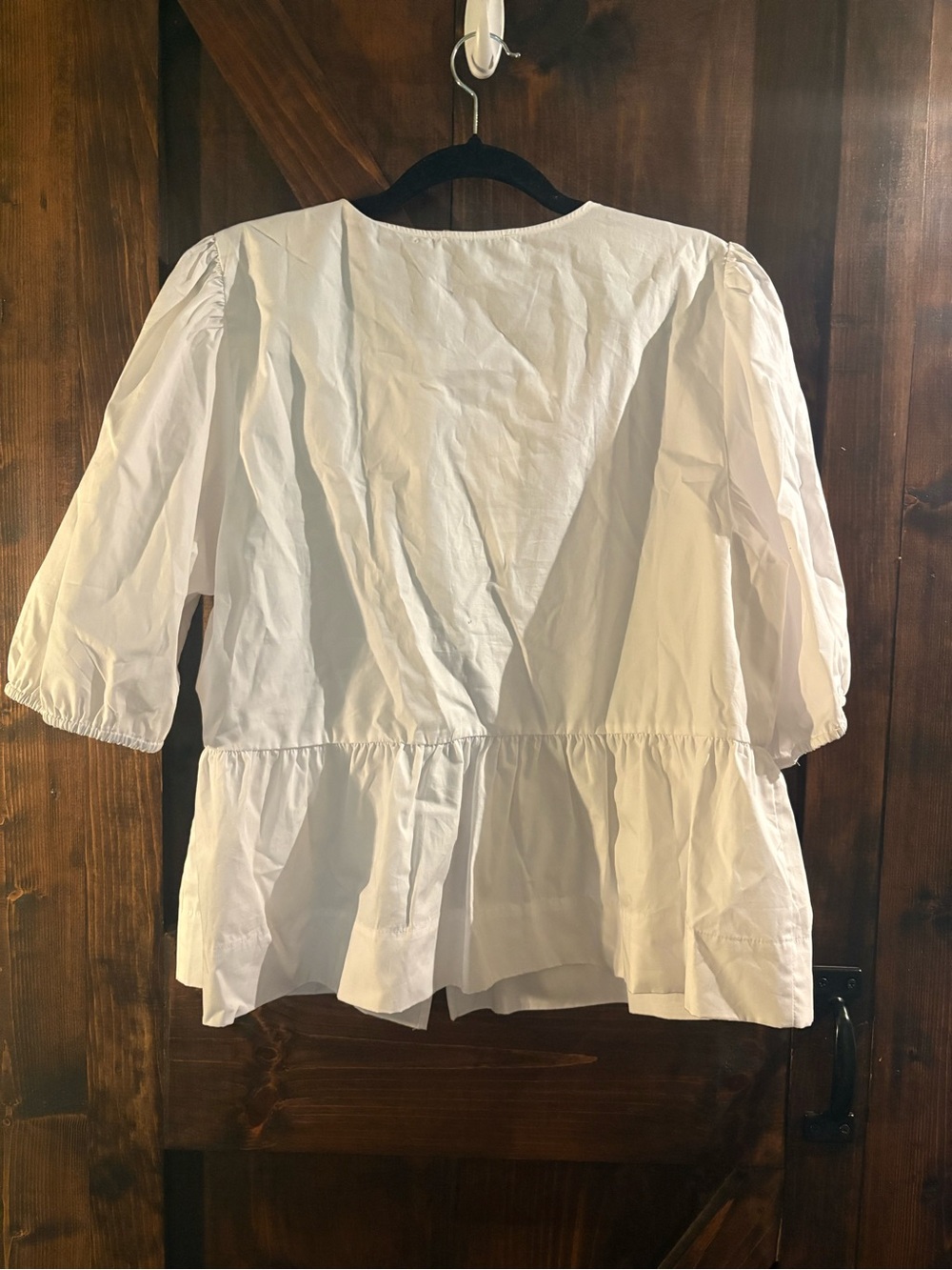 CeCe NWT White Tie-Front Peplum Top with Puff Sleeves - Picture 4 of 4
